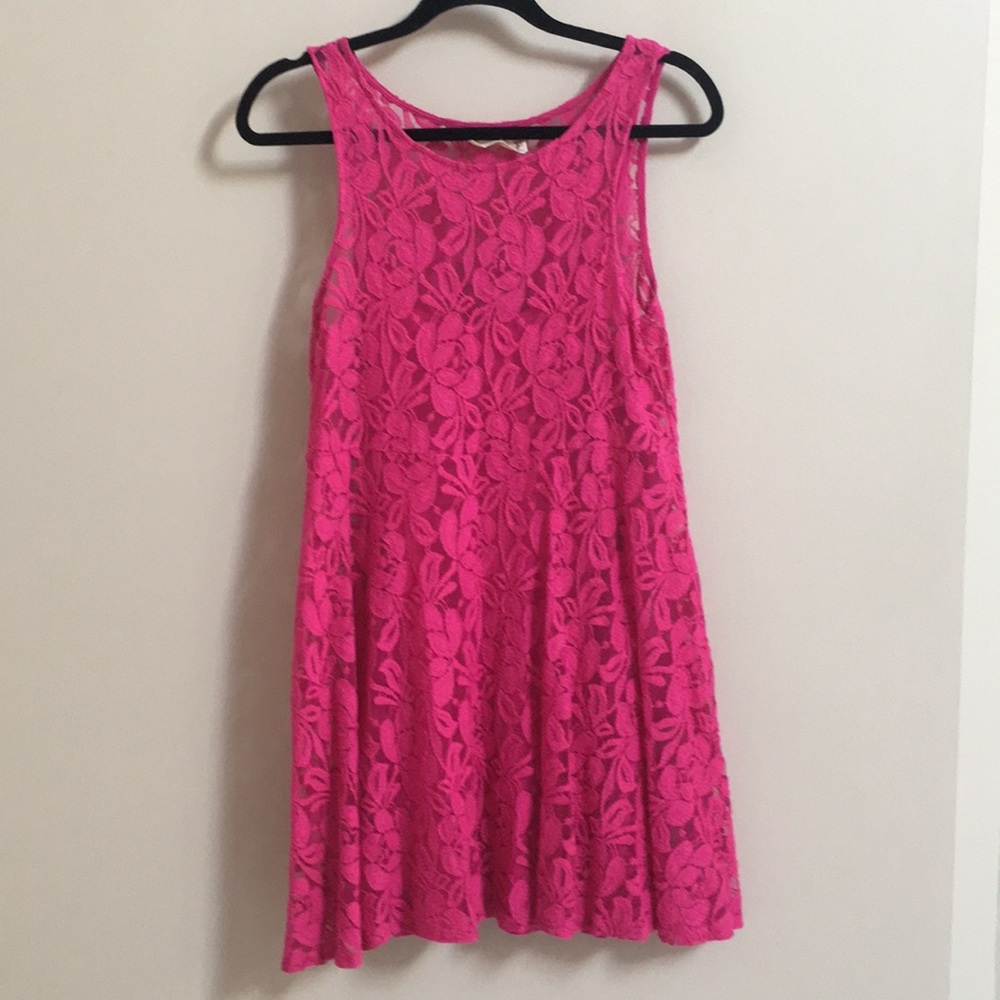 Free People hot pink sleeveless lace dress